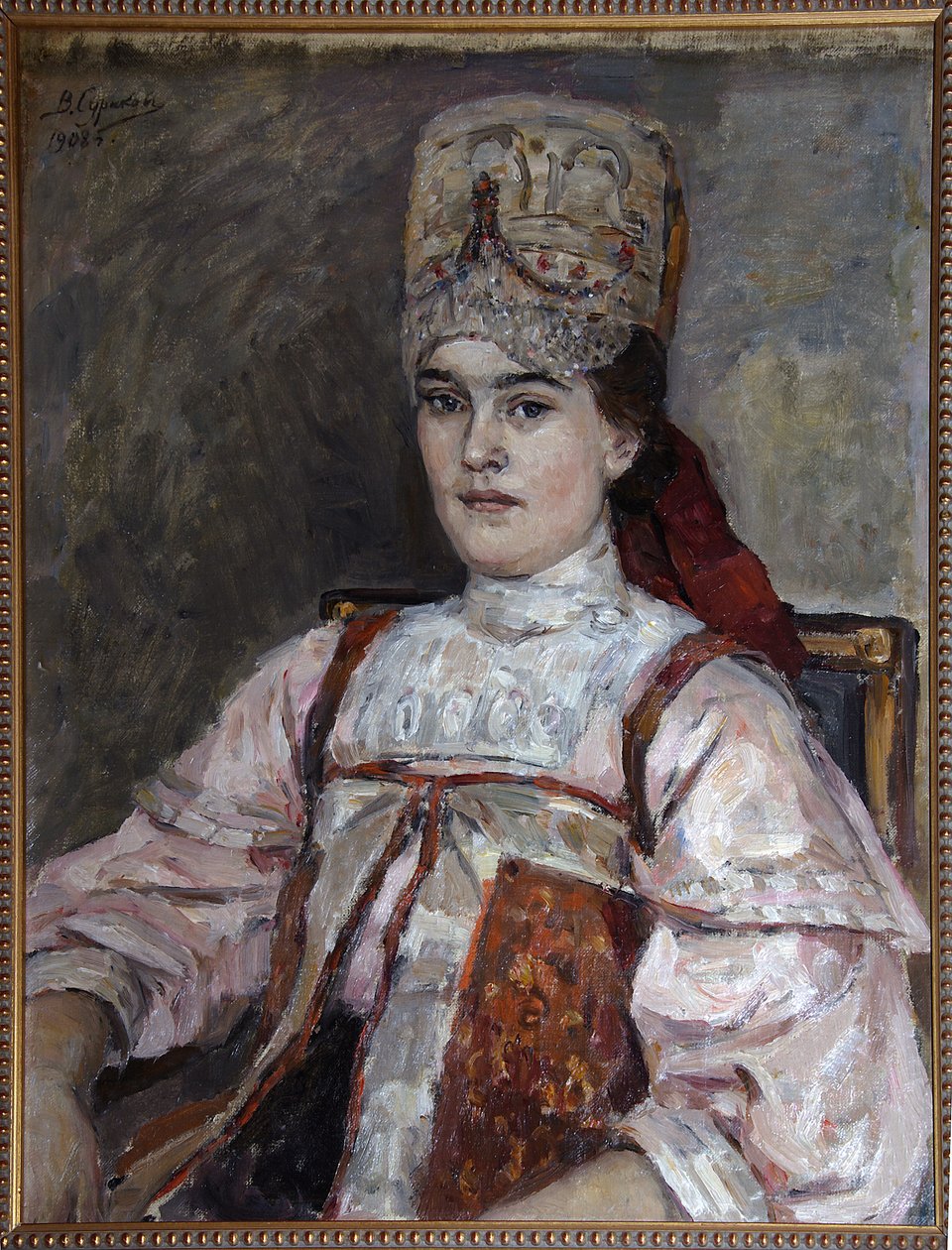Portrait de Natalia Fiodorovna Matveyeva - Peinture de Vasilli Ivanovich Sourikov (Vasili Surikov ou Vassili Surikow) (1848-1916), huile sur toile (69x58 cm) 1908 - Portret Natalia Fiodorovna Matveyeva, Olej na płótnie autorstwa Wasilija Iwanowicza Surikow autorstwa Vasilij Ivanovic Surikov