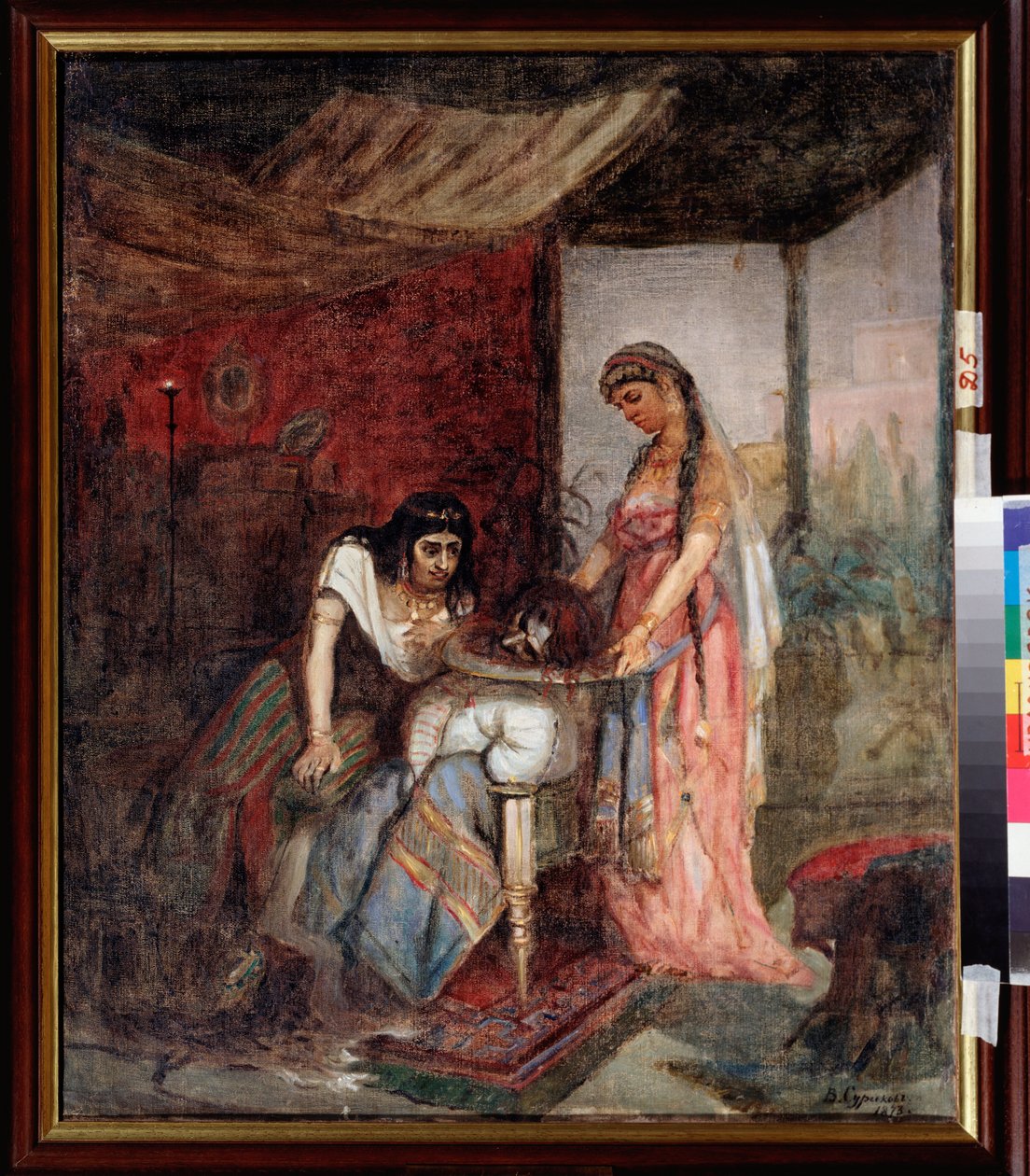 Salome (młoda kobieta przynosi na tacy głowę św. Jana Chrzciciela swojej matce Herodiadzie) - Obraz Wasilija Iwanowicza Sourikowa (Wasilij Surikow lub Wasilij Surikow) (1848-1916), olej na płótnie autorstwa Vasilij Ivanovic Surikov