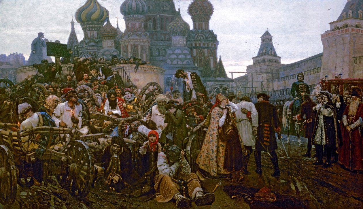 Poranek egzekucji Streltsy w 1698, 1881 autorstwa Vasilij Ivanovic Surikov