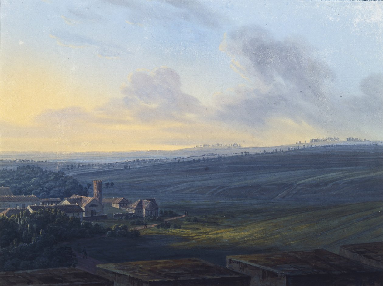 Widok na Carskie Sioło z Białej Wieży, po 1826 r. autorstwa Vasily Andreyevich Zhukovsky