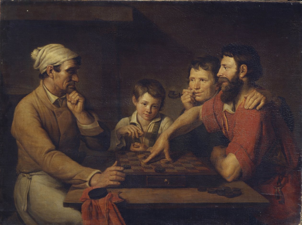 Kucharz grający w warcaby z dozorcą, 1824 autorstwa Vasily Ivanovich Gryaznov