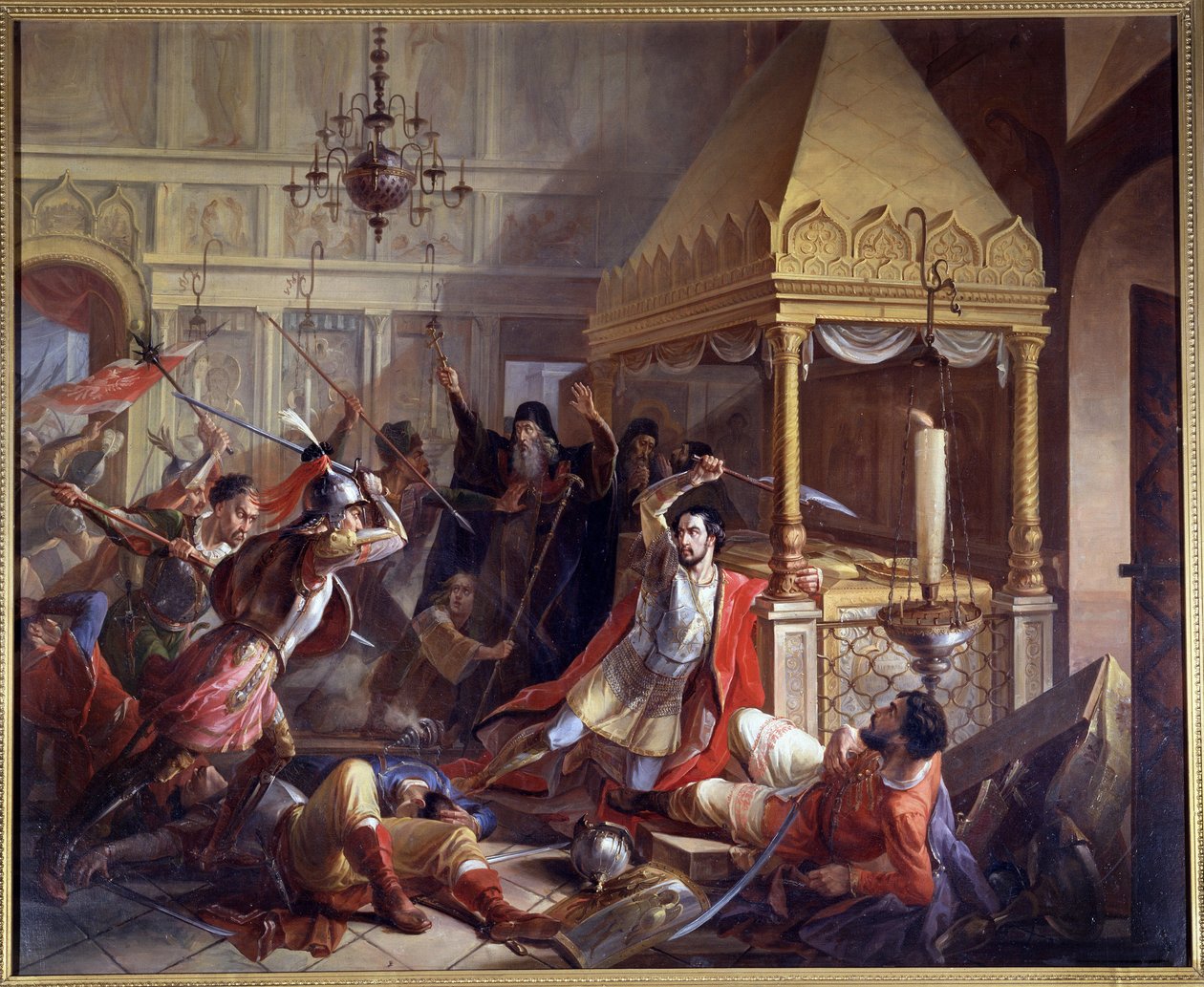 Bohaterski czyn księcia Michaiła Wołkonskiego podczas polskiego oblężenia w 1610 r autorstwa Vasily Kuzmich Demidov