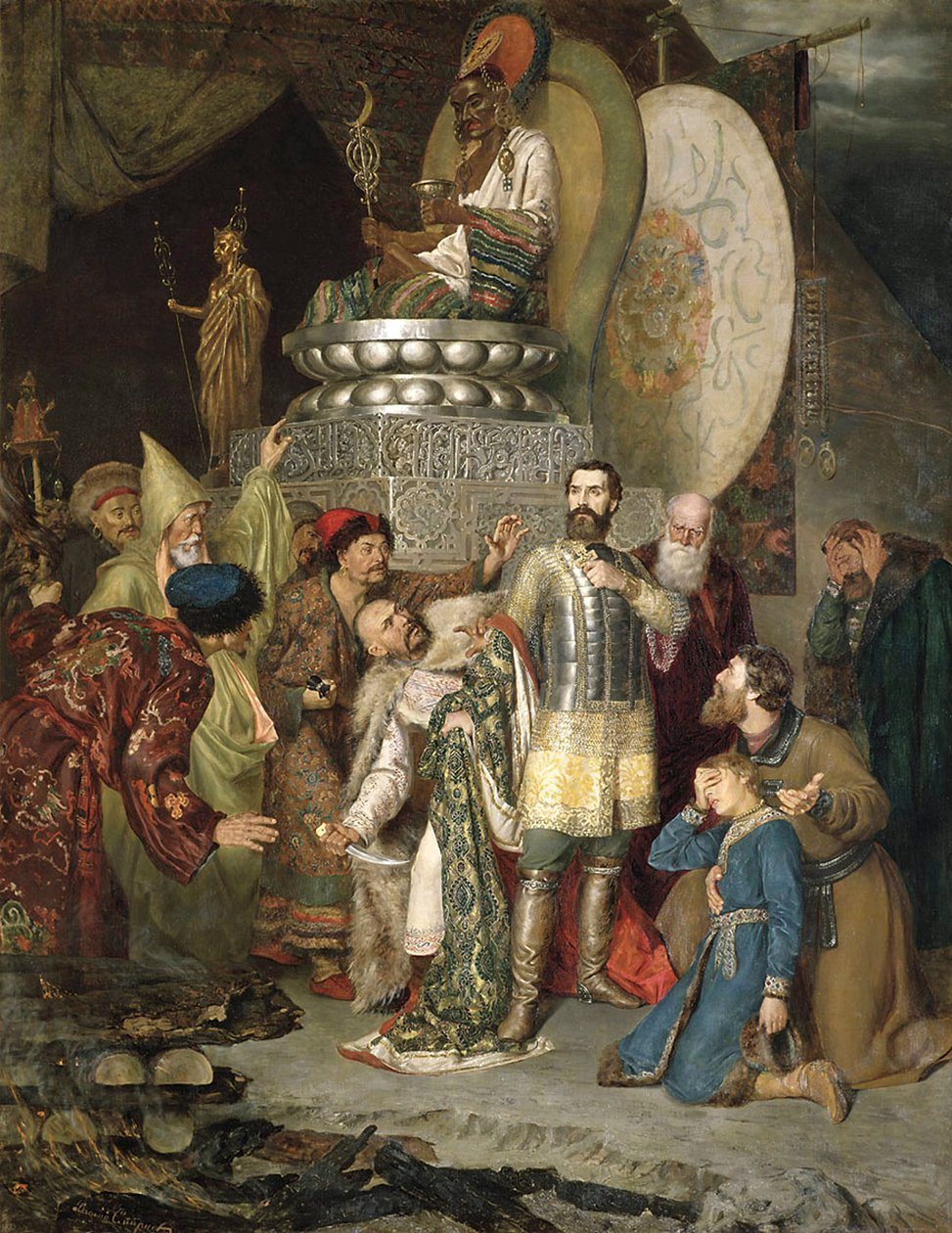 „Książę Michał z Czernigowa w obozie Batu Chana”, 1246 1883. autorstwa Vasily Smirnov