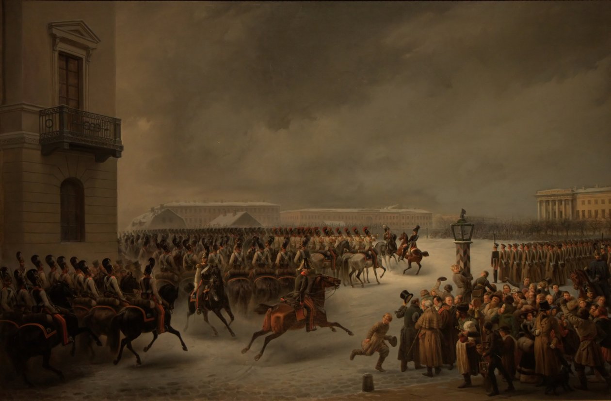 Bunt dekabrystów na Placu Senackim 14 grudnia 1825 r. autorstwa Georg Wilhelm Timm