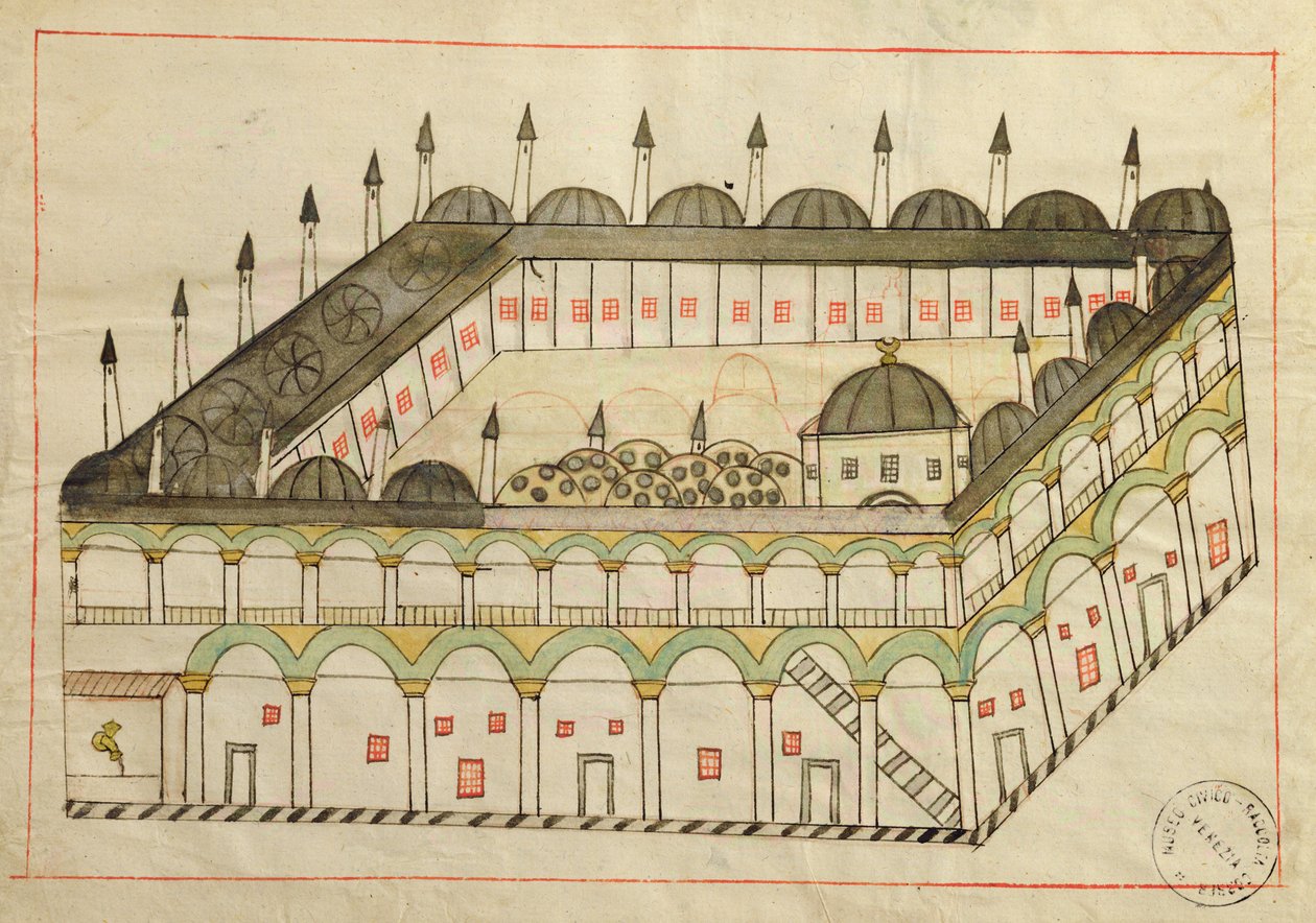 Pani cicogna 1971, miniatura z „Memory Turchese” przedstawiająca karawanę Seraglio na drodze Erdine w Konstantynopolu autorstwa Venetian School