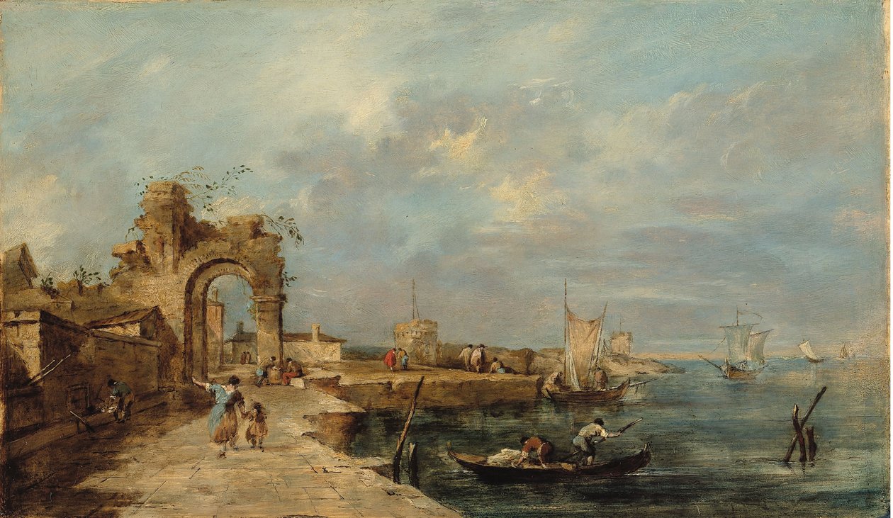 Caprice, ze zrujnowanym łukiem i portem morskim autorstwa Venetian School