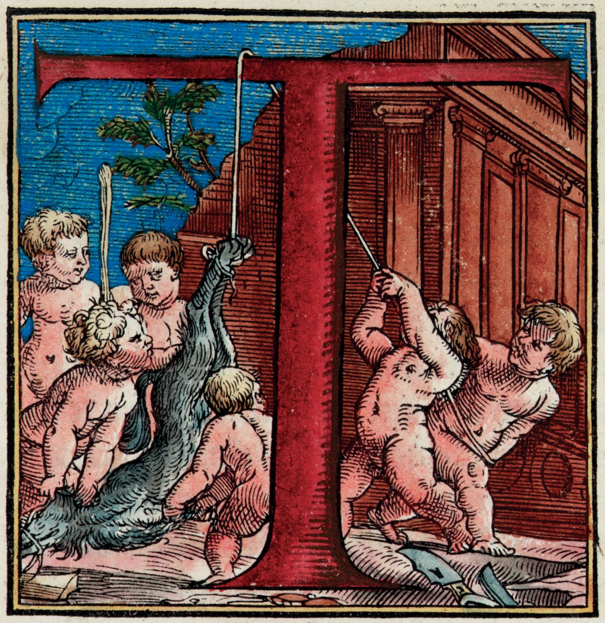 Inicjał T, fragment ze strony „The Human Body Fabrics” Andreasa Starr autorstwa Venetian School