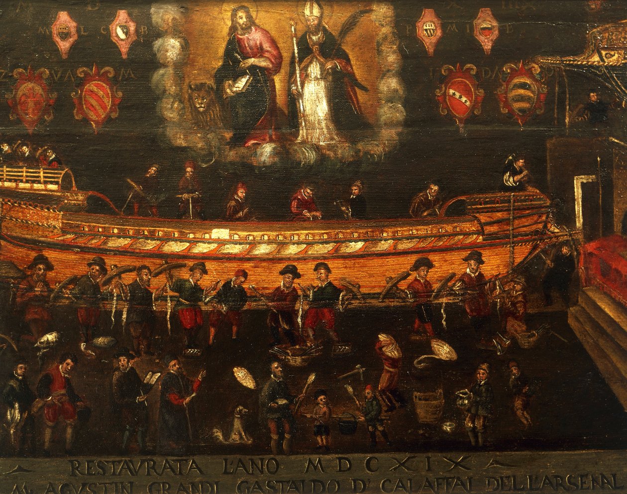 Szyld Cechu Budowy Okrętów w Arsenale w Wenecji, Włochy autorstwa Venetian School