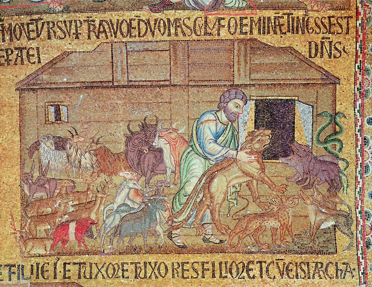 Potop, z Atrium, szczegół Noego umieszczającego dzikie zwierzęta na arce (mozaika) autorstwa Byzantine School