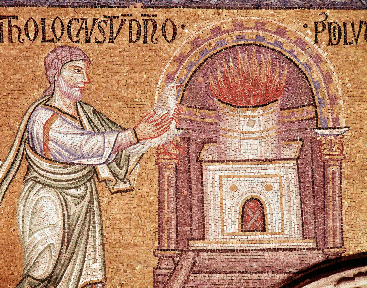 Życie Noego, Noe dziękuje przy ołtarzu (szczegół mozaiki) autorstwa Veneto Byzantine School