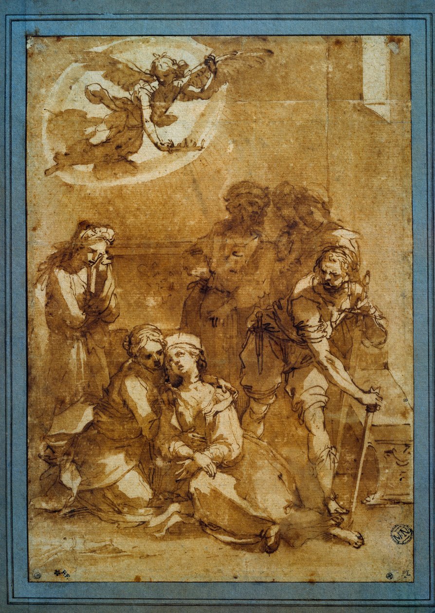 Śmierć św. Cecylii Rysunek przygotowawczy brązowym tuszem do Santa Cecilia (Piza) autorstwa Ventura di Arcangelo Salimbeni dit Bevilacqua (1568-1613) Ndz. 0,25 x 0,17 m. Paryż, Luwr autorstwa Ventura di Arcangelo Salimbeni