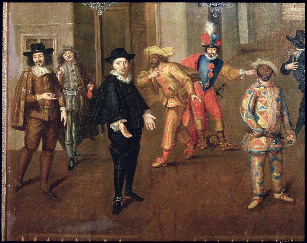 Komedianci włoscy i francuscy grający w farsach, 1670 (detal) (zob. też 155316) autorstwa Verio