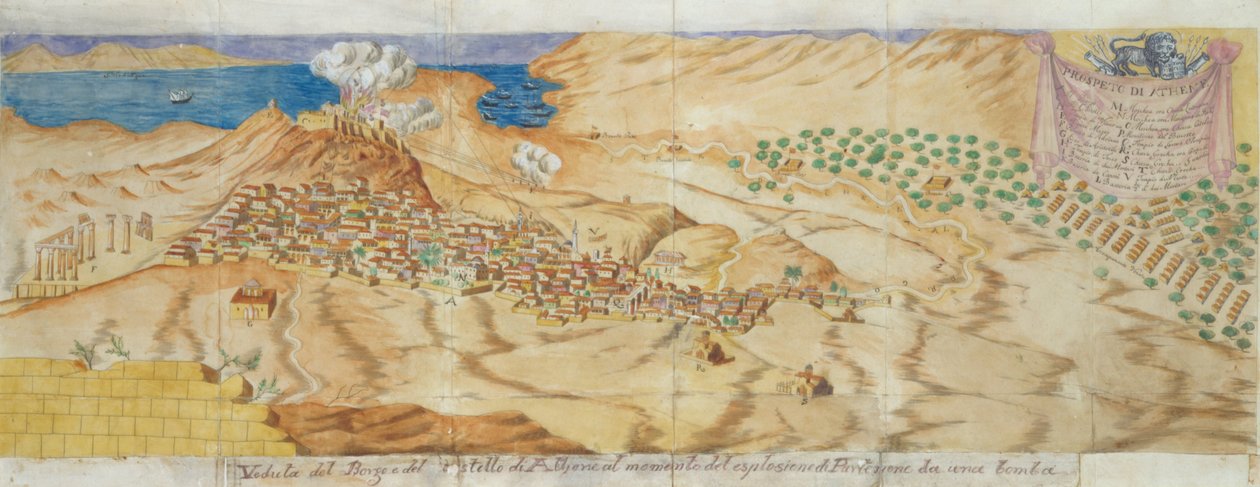 Bombardowanie Partenonu 26 września 1687 r. autorstwa Verneda Giacomo Milheau
