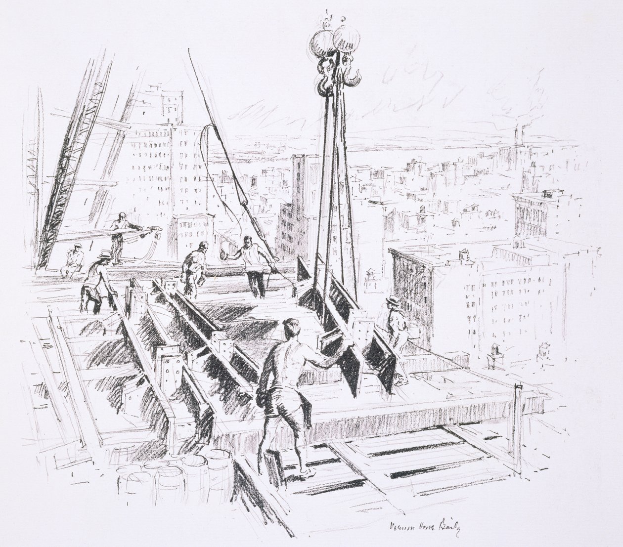Ruchome belki na 25. piętrze Empire State Building, opublikowane przez Williama Edwina Rudge