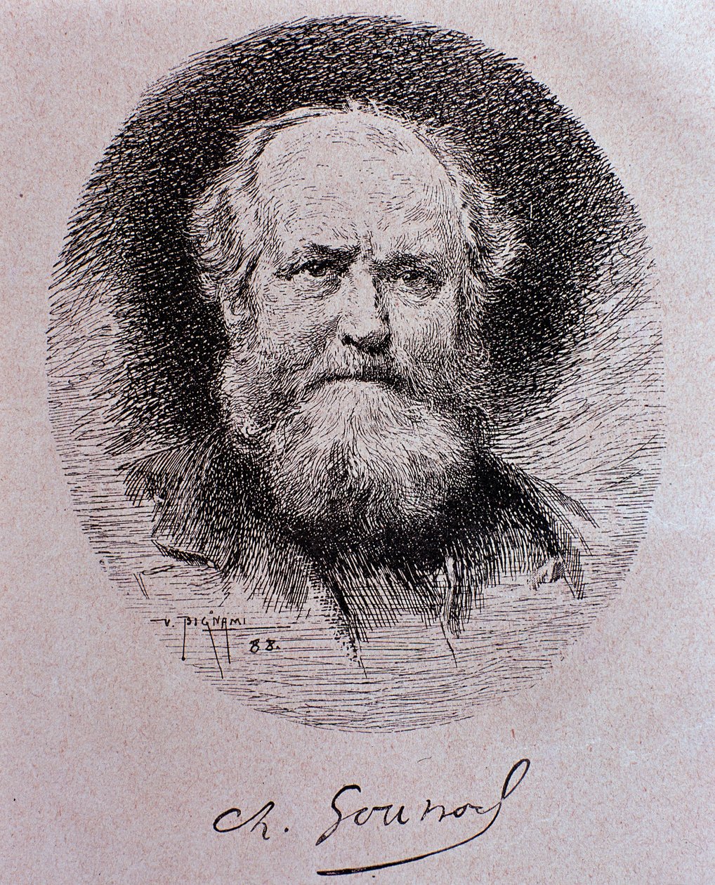 Portret Charlesa Gounoda (rysunek autorstwa Vespasiano Bignami