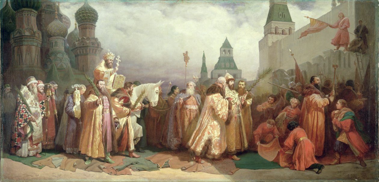 Procesja w Niedzielę Palmową za panowania cara Aleksisa Romanowa (1629-76) 1868 autorstwa Viatcheslav Grigorievitch Schwarz