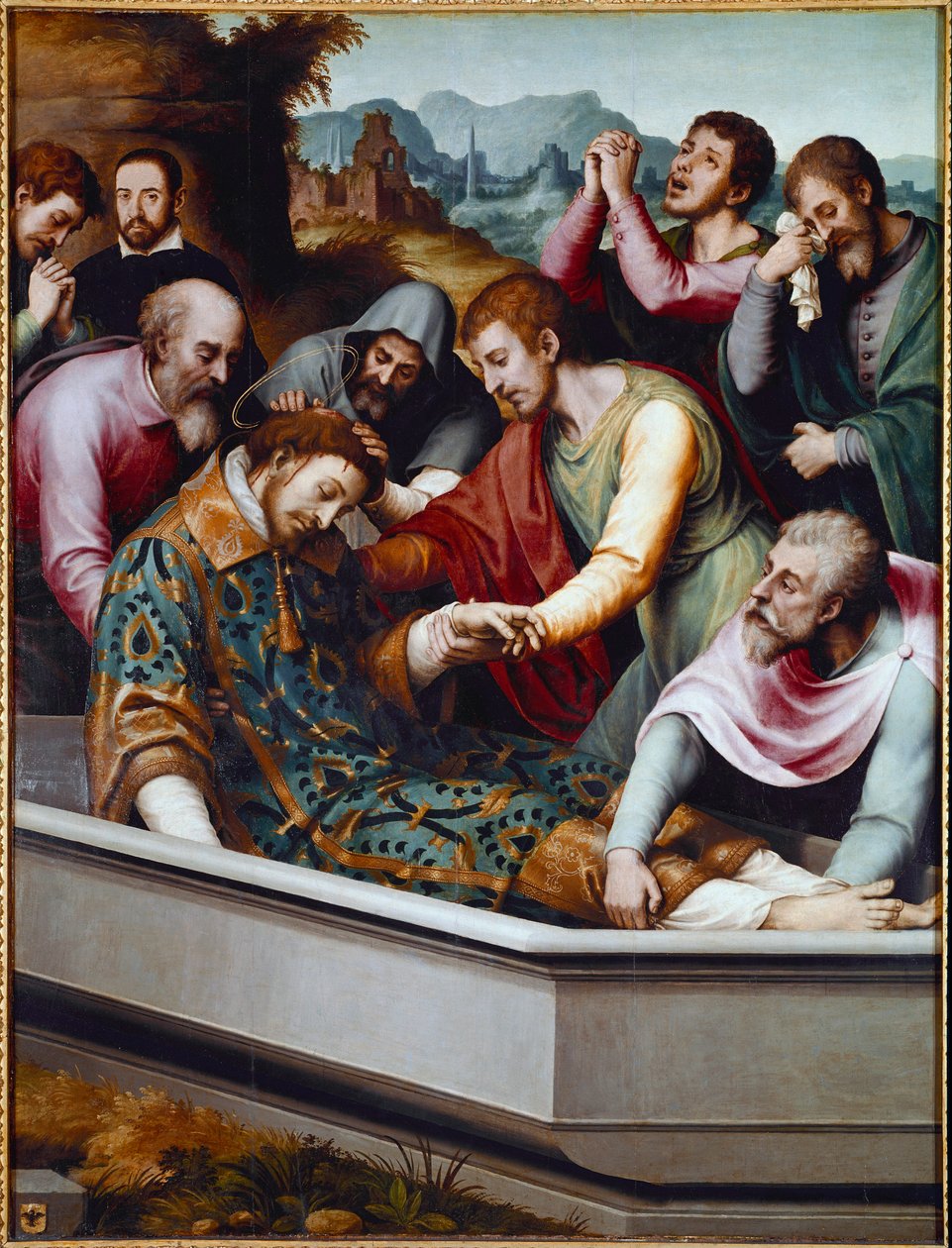 Grób św. Szczepana, męczennika chrześcijańskiego (olej na płótnie) autorstwa Vicente Juan (c.1510 79) Macip