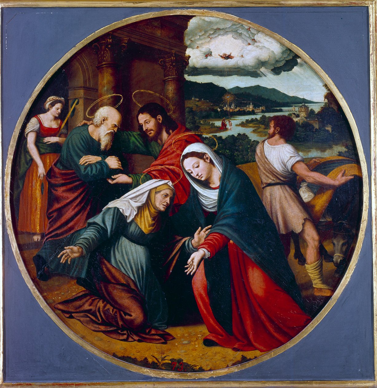 Wizytacja. Spotkanie Matki Boskiej ze św. Elżbietą. W głębi, św. Józef i Zachariasz. Obraz Juan Vincente Macip (1490-1550) Ec. Esp. autorstwa Vicente Juan (c.1510 79) Macip
