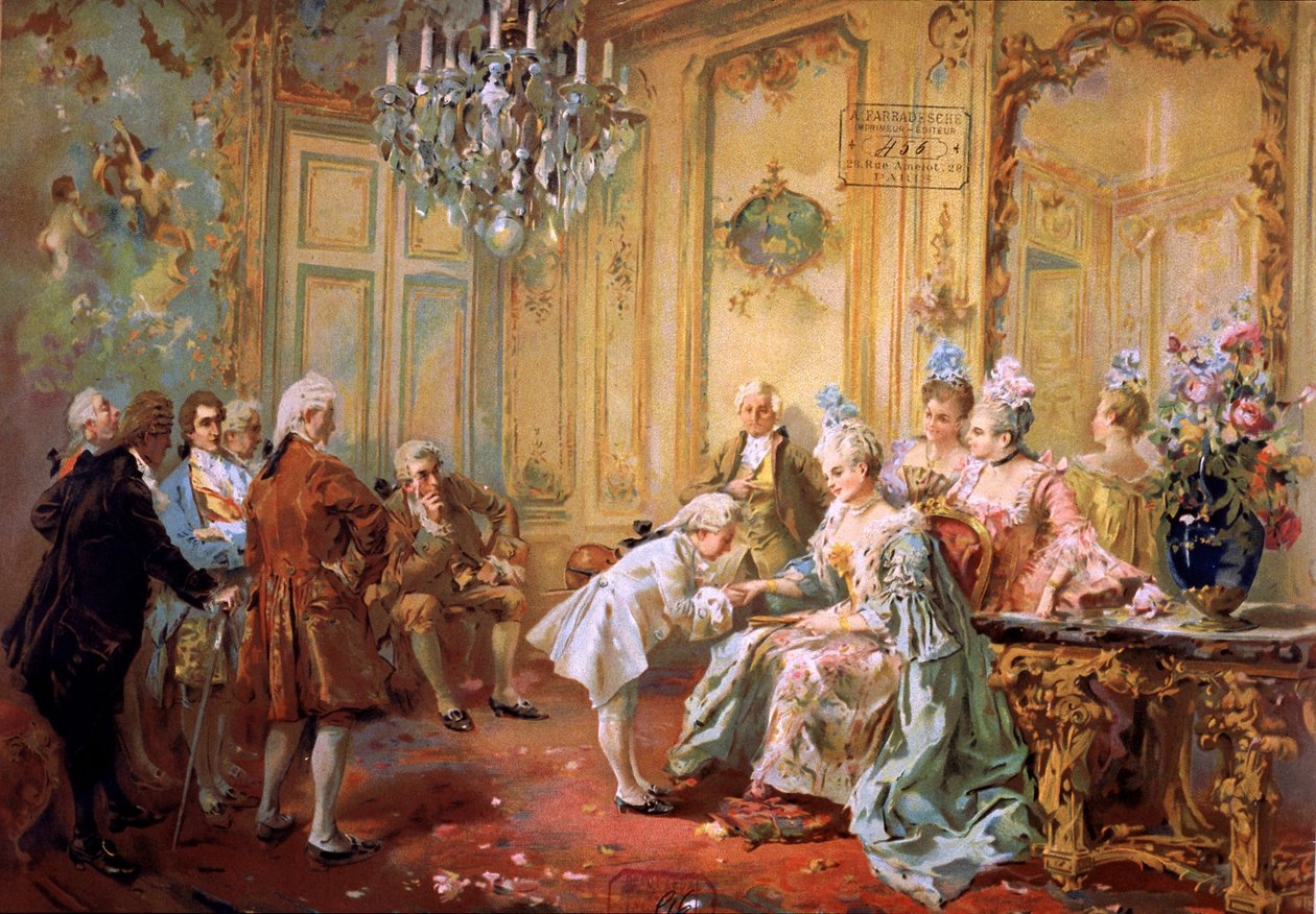 Mozart i pani de Pompadour, ok. 1900 (chromo) autorstwa Vicente de (after) Paredes