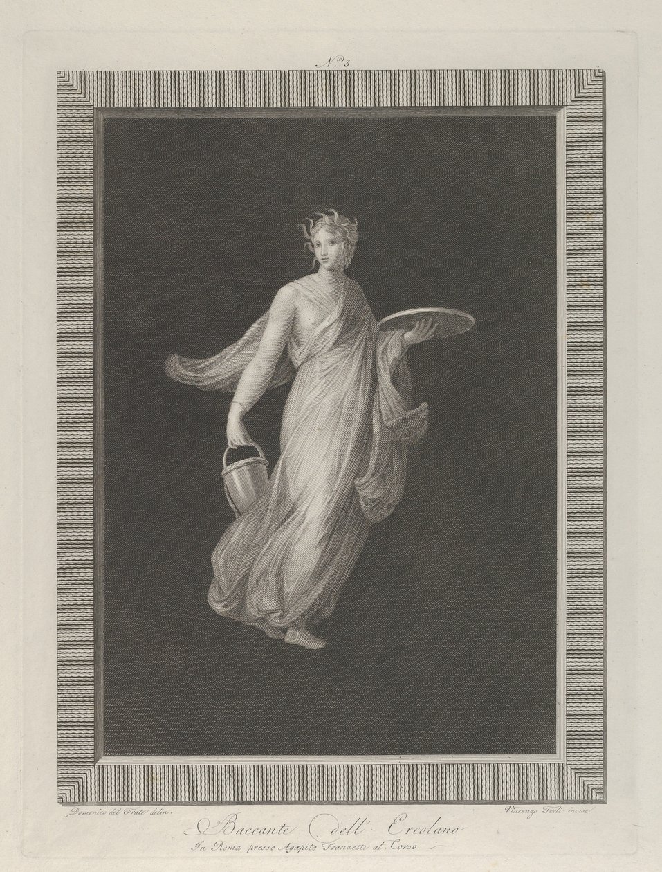 Częściowo naga bachantka trzymająca w uniesionej lewej ręce dysk i wiadro w h..., ca. 1795-1820 autorstwa Vicenzo Feoli