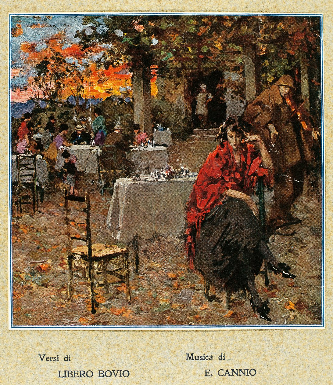 Restauracja na świeżym powietrzu, ilustracja do zbioru pieśni neapolitańskich. Włochy, XX w. (ilustracja) autorstwa Vicenzo Irolli