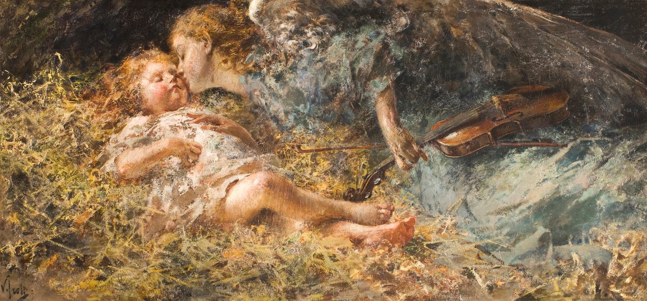 Anioł muzyk Obraz Vincenzo Irolli (1860-1949) 1900 Kolekcja prywatna autorstwa Vicenzo Irolli