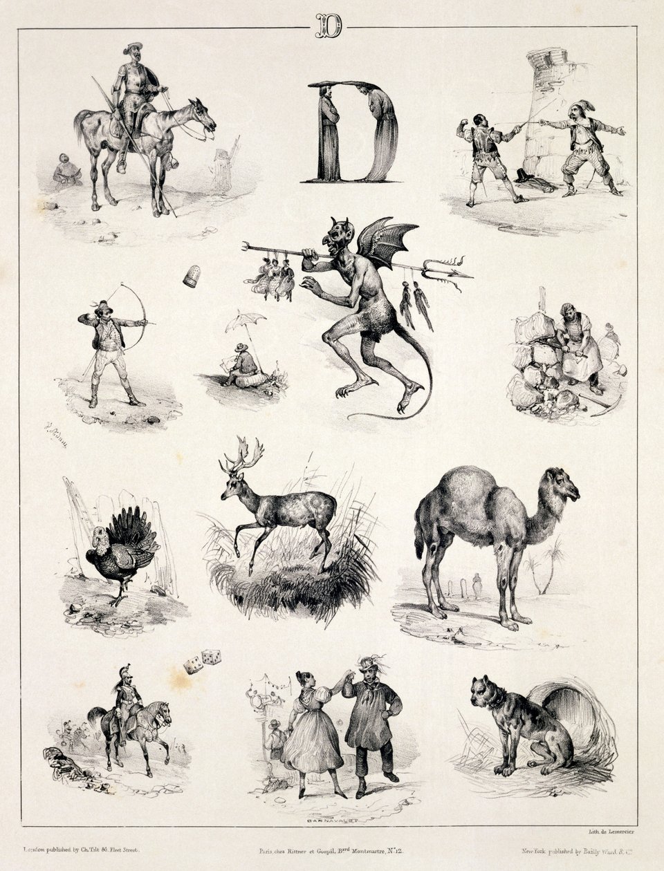 Litera D z elementarza alfabetu, 1832 autorstwa Victor Adam