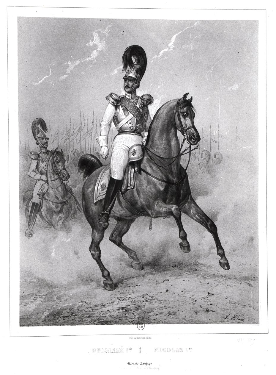 Portret Mikołaja I Pawłowicza (1796-1855) na koniu ze swoją armią autorstwa Victor Adam