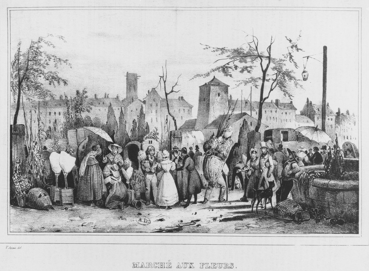 Targ kwiatowy w Paryżu, 1834 autorstwa Victor Adam