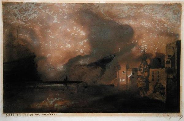 Jeden z moich zamków w Hiszpanii, 1847 (pióro, tusz i wash na papierze) autorstwa Victor Hugo