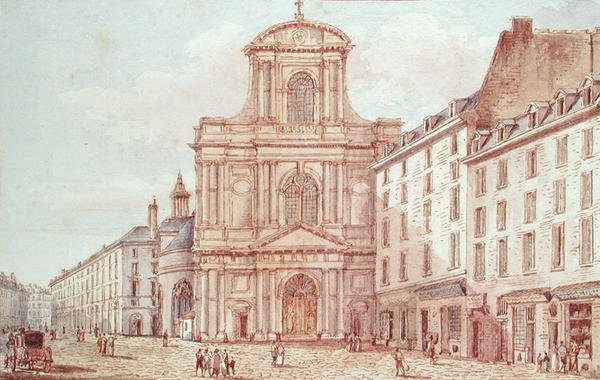 Widok portalu kościoła Saint-Gervais, Paryż (wc na papierze) autorstwa Victor Jean Nicolle