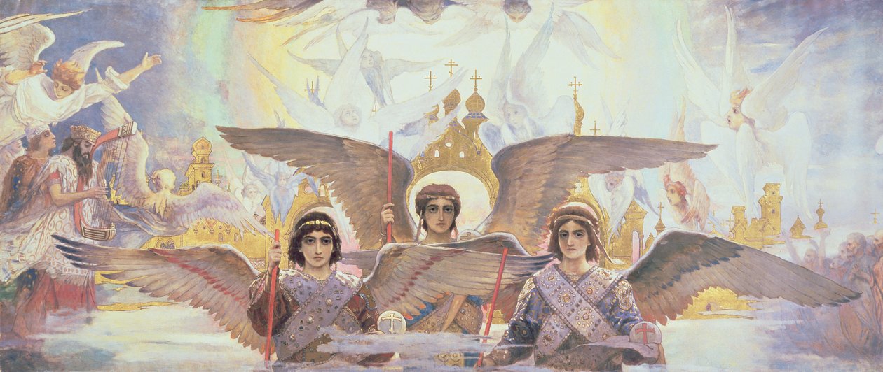 Centralny Panel z Progu Raju, 1885-96 autorstwa Victor Mikhailovich Vasnetsov