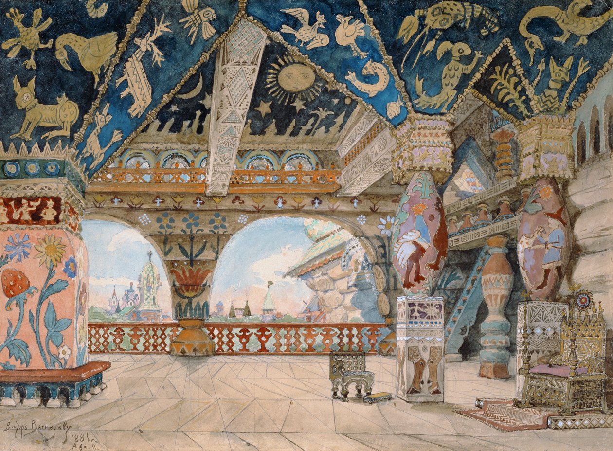 Scenografia do opery Nikołaja Rimskiego-Korsakowa „Snow Maiden”, 1883 autorstwa Victor Mikhailovich Vasnetsov