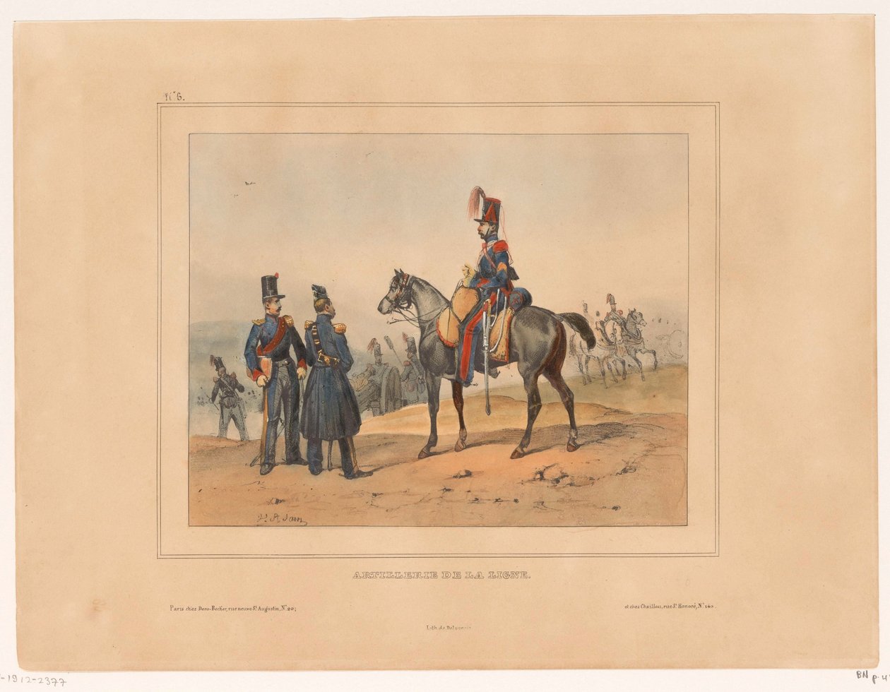artyleria van de linie Artyleria liniowa (tytuł na obiekcie) Military rangen en kostuums van het Franse leger w 1832 r. (tytuł serii) Zbiór strojów wojskowych armii francuskiej 1832, reprezentowanych w tematach gatunkowych (tytuł serii) autorstwa Victor Adam