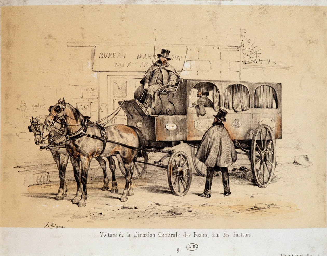 Wagon Poczty - Litografia Adama, ca. 1840 autorstwa Victor Adam