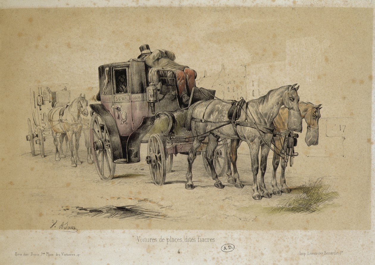 Samochody zwane fiakami - Litografia Adama, v.1840 autorstwa Victor Adam