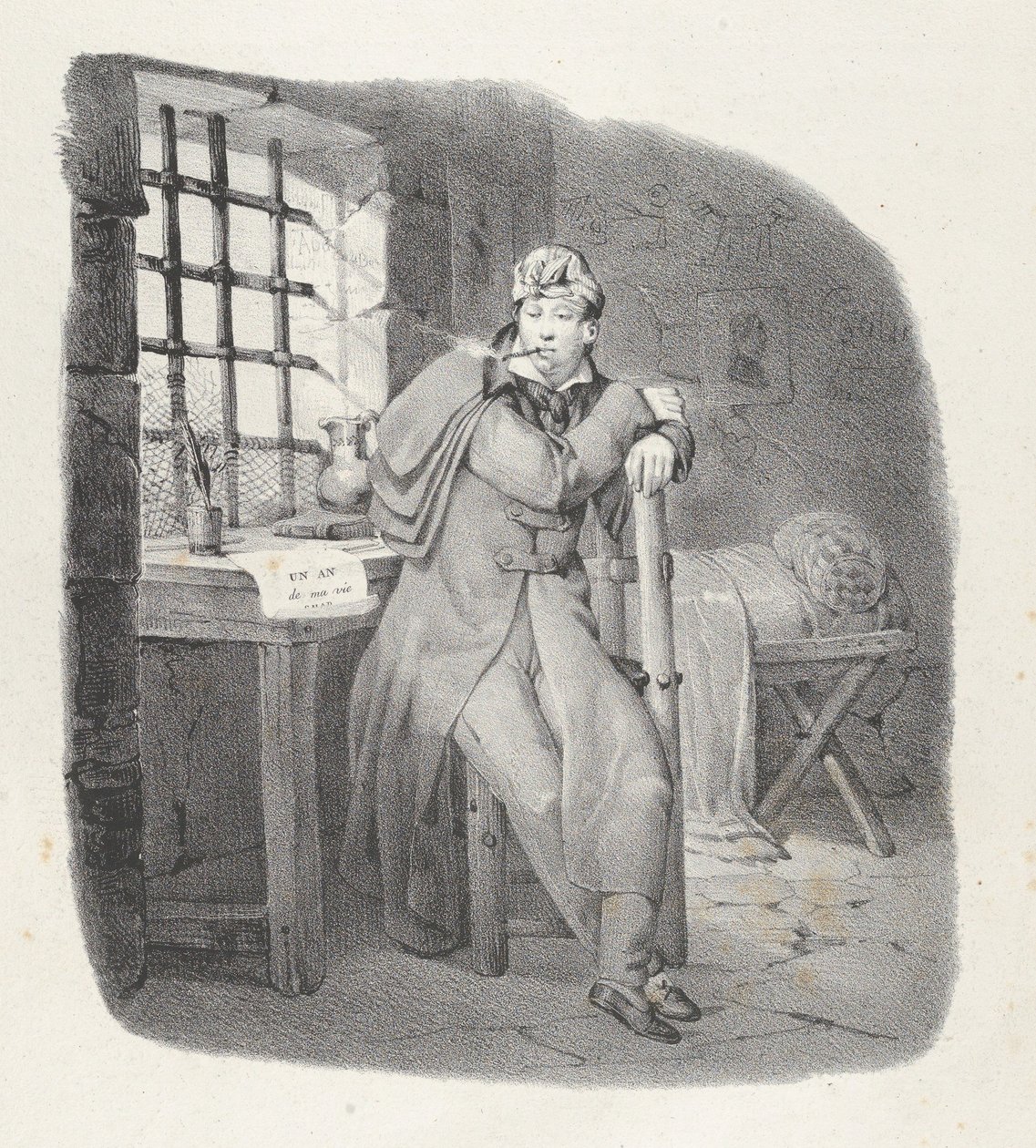 Facet. XIII: św. Pelagie! cudowny pobyt! Więzienie Sainte-Pélagie, uroczy pobyt!, 1824.. autorstwa Victor Adam