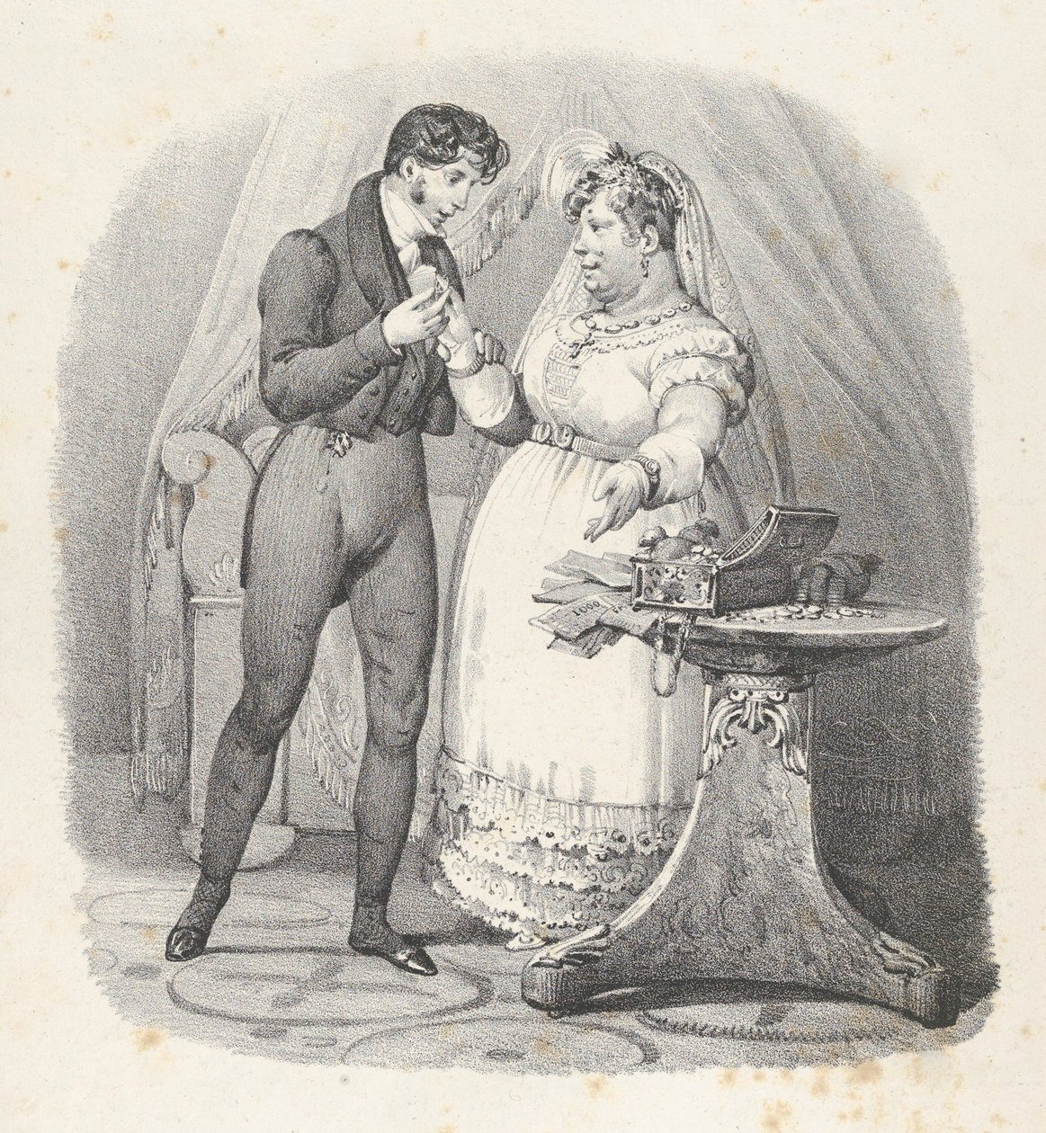 Facet. XVIII: Musi być Koniec! Poślubiam ją To musi się skończyć! jestem żonaty, 1824., autorstwa Victor Adam