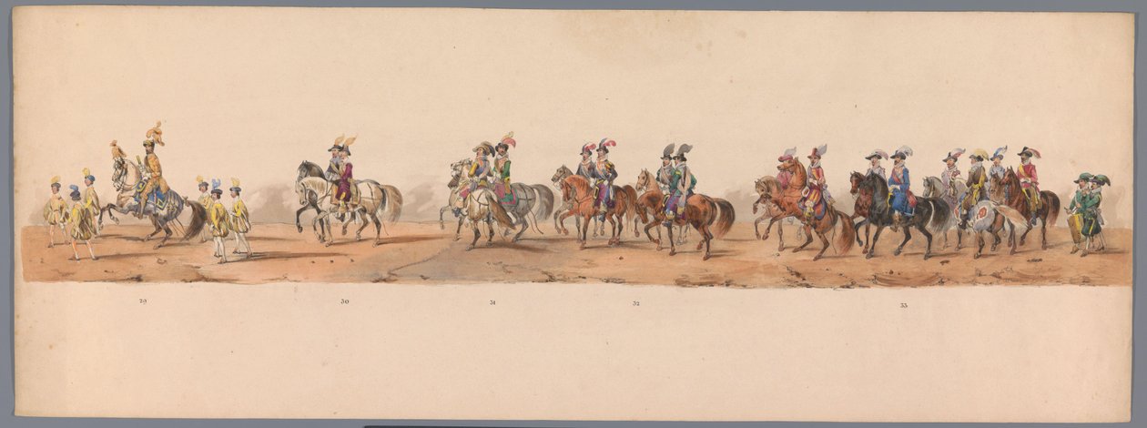 Procesja historyczna w stulecie Uniwersytetu Nauk Stosowanych w Utrechcie, 1836 (tablica 8) Podejście wojsk holenderskich do Ostendy, 3 lipca 1600, dzień po zwycięstwie pod Nieuwpoort; zgodnie z kostiumową reprezentacją podaną przez H H Student autorstwa Victor Adam