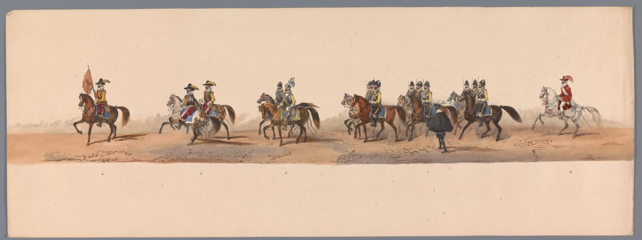 Procesja historyczna w stulecie Uniwersytetu Nauk Stosowanych w Utrechcie, 1836 (tablica 2) Podejście wojsk holenderskich do Ostendy, 3 lipca 1600, dzień po zwycięstwie pod Nieuwpoort; zgodnie z kostiumową reprezentacją podaną przez H H Student autorstwa Victor Adam