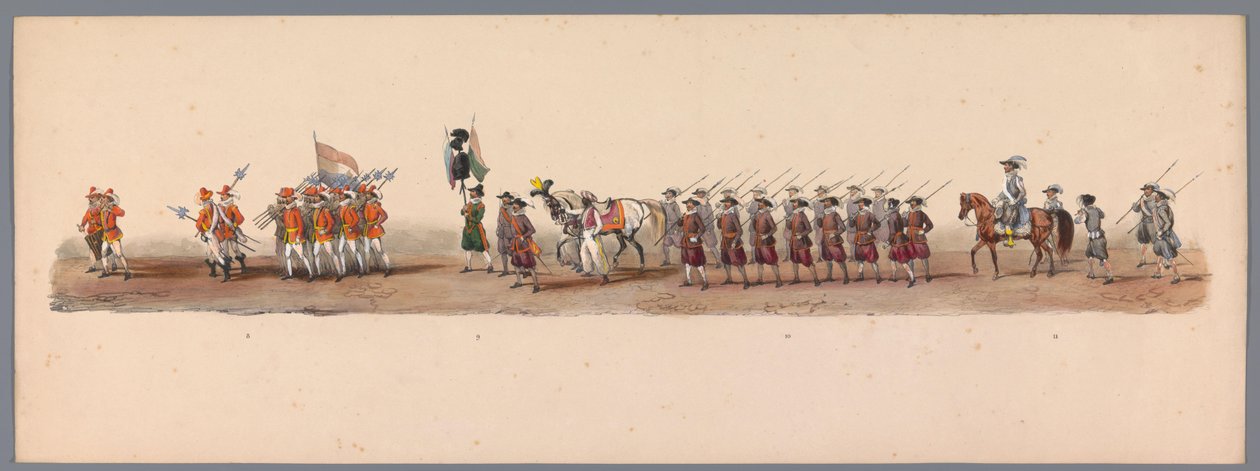 Procesja historyczna w stulecie Uniwersytetu Nauk Stosowanych w Utrechcie, 1836 (tablica 3) Podejście wojsk holenderskich do Ostendy, 3 lipca 1600, dzień po zwycięstwie pod Nieuwpoort; zgodnie z kostiumową reprezentacją podaną przez H H Student autorstwa Victor Adam