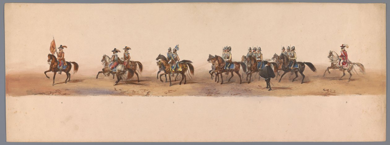 Procesja historyczna w stulecie Uniwersytetu Nauk Stosowanych w Utrechcie, 1836 (tablica 2) Podejście wojsk holenderskich do Ostendy, 3 lipca 1600, dzień po zwycięstwie pod Nieuwpoort; zgodnie z kostiumową reprezentacją podaną przez H H Student autorstwa Victor Adam