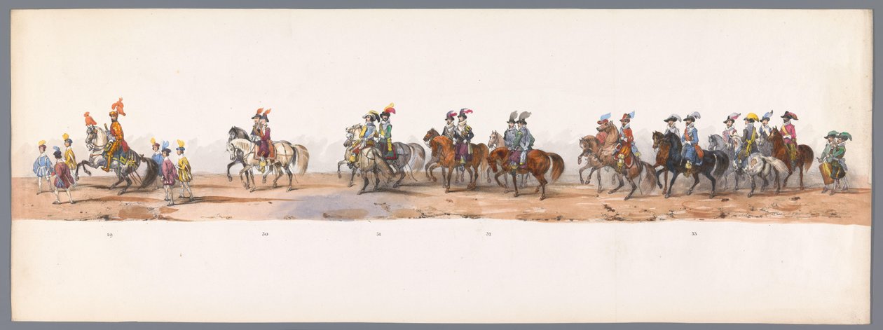 Procesja historyczna w stulecie Uniwersytetu Nauk Stosowanych w Utrechcie, 1836 (tablica 8) Podejście wojsk holenderskich do Ostendy, 3 lipca 1600, dzień po zwycięstwie pod Nieuwpoort; zgodnie z kostiumową reprezentacją podaną przez H H Student autorstwa Victor Adam