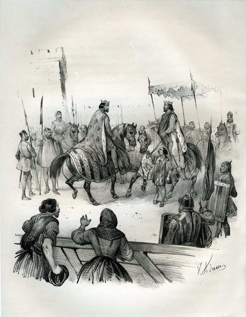 Rozmowa w 1023 r. Henryka 2 (znanego jako kulawy i święty, 973-1024), cesarza niemieckiego (księcia Bawarii i króla Germanii) i Roberta 2 Pieux (970-1031), króla Francji od 996 r. do swojej śmierci. Robert był synem Huguesa Capeta, którego koronacja w autorstwa Victor Adam
