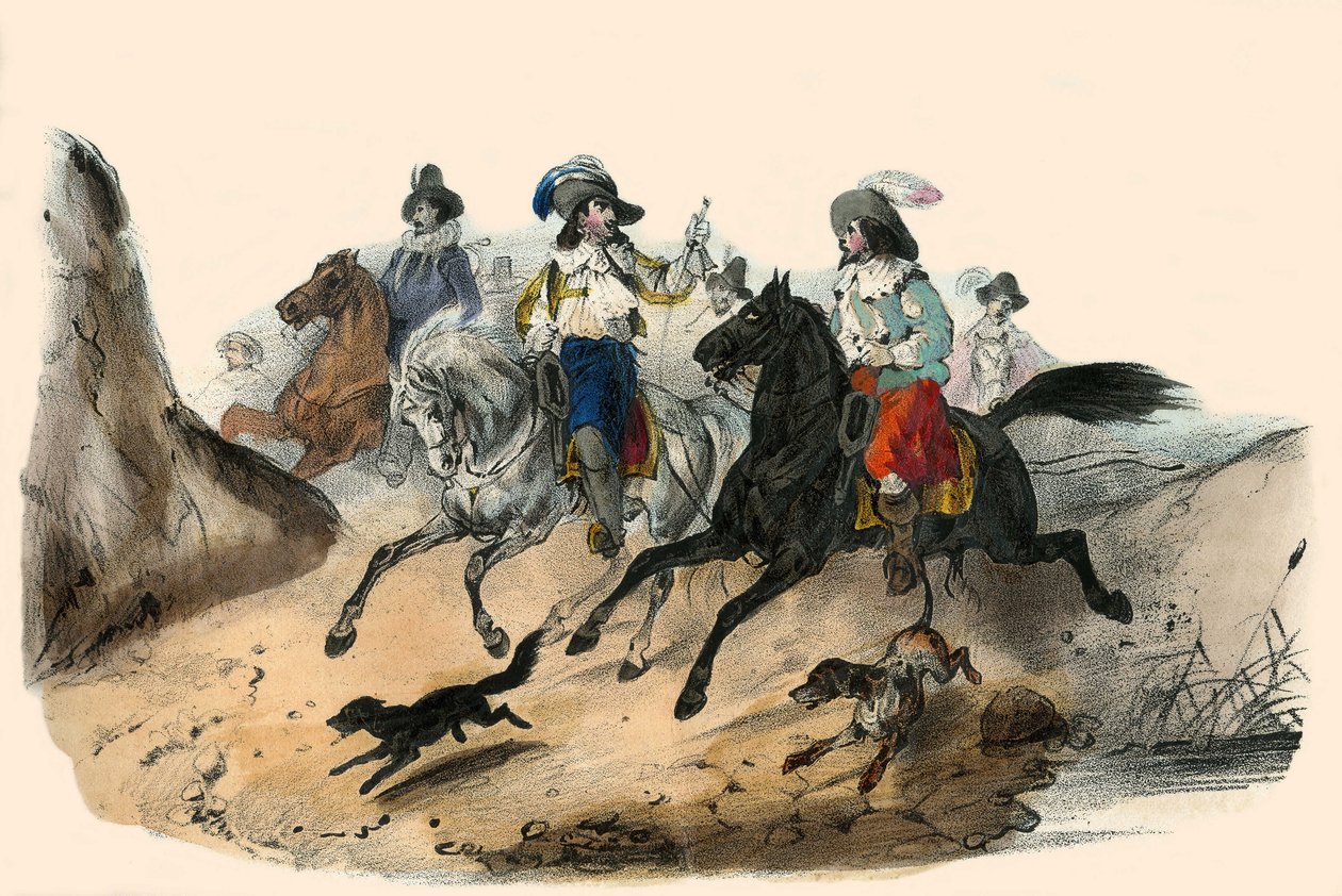 Wyzwanie pomiędzy 2 panami. w Album Grotesque, Choix de Types Remarkable”, ilustracje Victor Adam, Paryż, ok. 1850. autorstwa Victor Adam