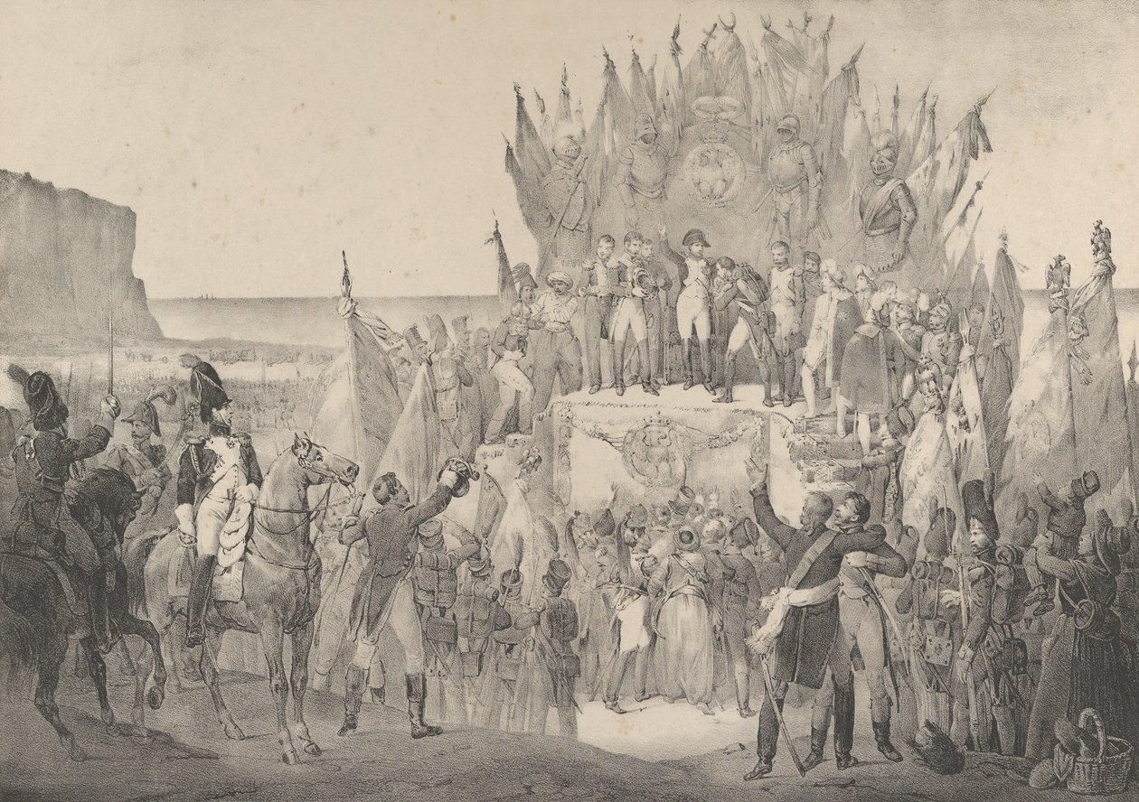 Święto Wojskowe w Boulogne z Napoleonem rozprowadzającym gwiazdy Legionu Ho..., XIX wiek. autorstwa Victor Adam