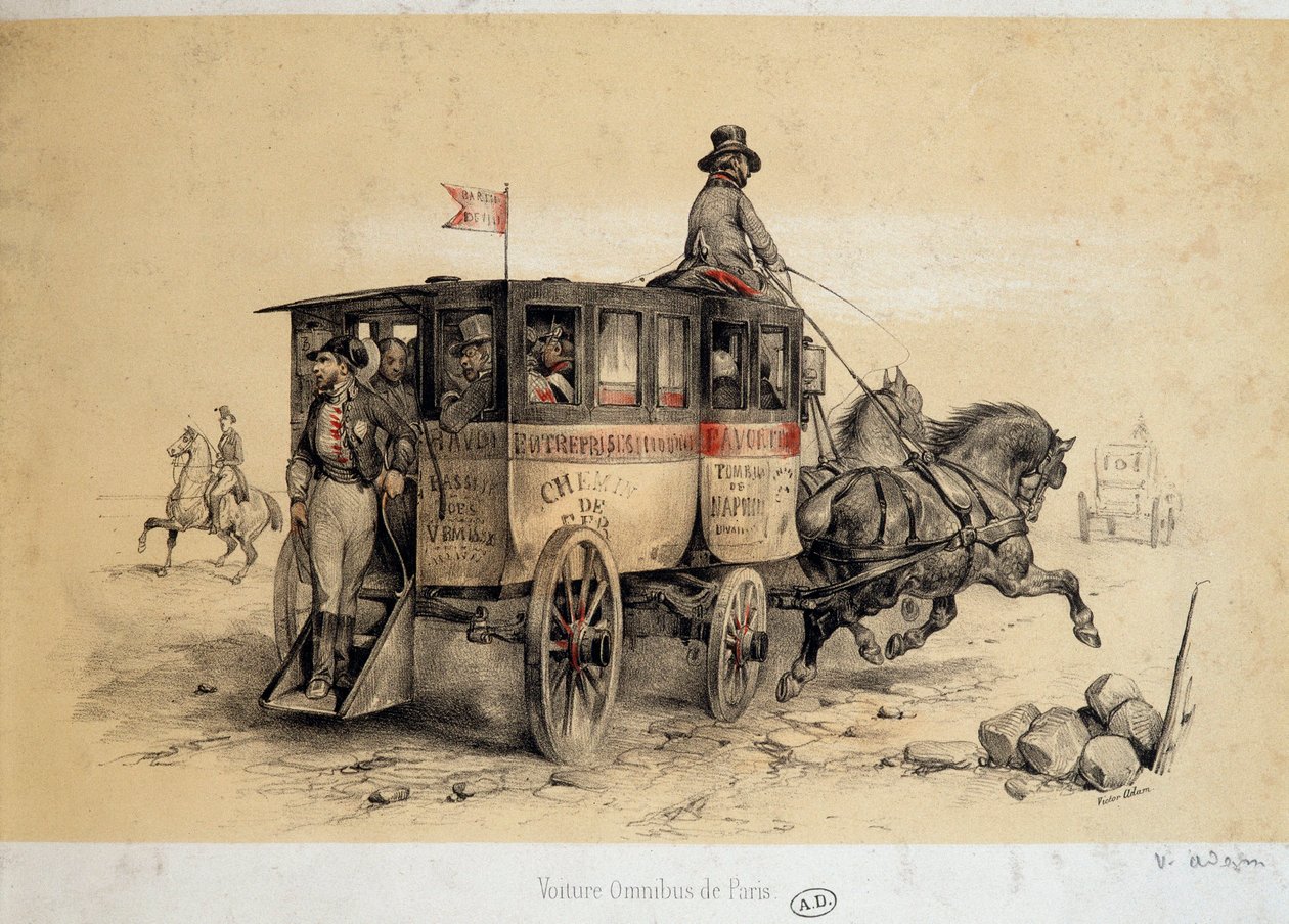 Paryski omnibus - Litografia Adama, ca. 1840 autorstwa Victor Adam