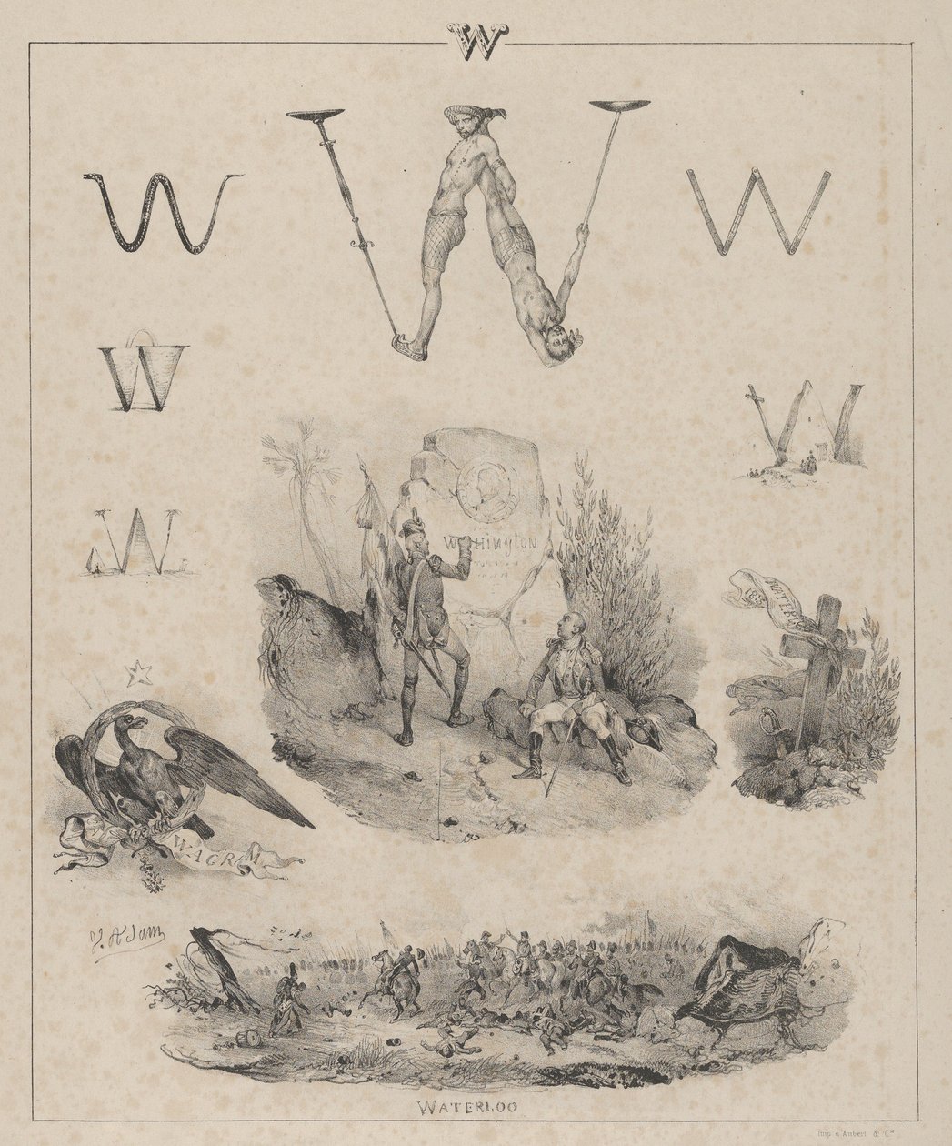 Litera W: Waszyngton, Wagram, Waterloo, 1833. autorstwa Victor Adam