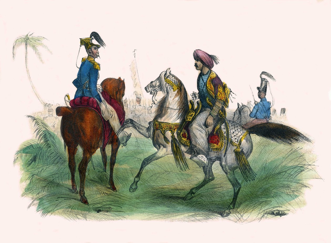 Dwóch oficerów w Algierze. W „Albumie Grotesque, Choices of Outstanding Types”, ilustracje Victor Adam, Paryż, ok. 1850 r. autorstwa Victor Adam