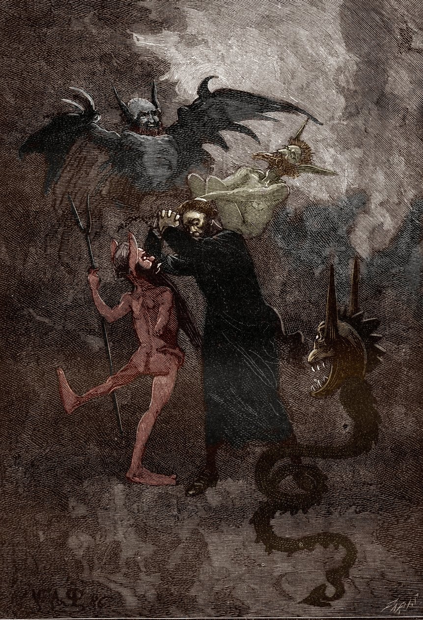 Sprawa opętanych Loudun (demonów Loudun) około 1630: na demona Isaacarum (Isacaron) poluje jezuicki ksiądz Jean-Joseph (Jean Joseph) Surin (1600-1665) (Walka między jezuickim księdzem Surinem a diabłem Isaacarumem, śledząc wydarzenia z autorstwa Victor Armand Poirson